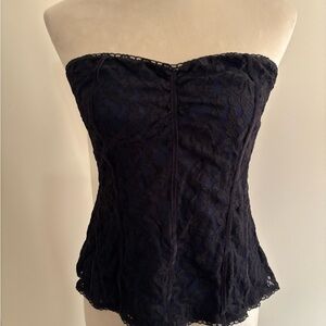 Express Black Lace over Navy Strapless Top Size Large